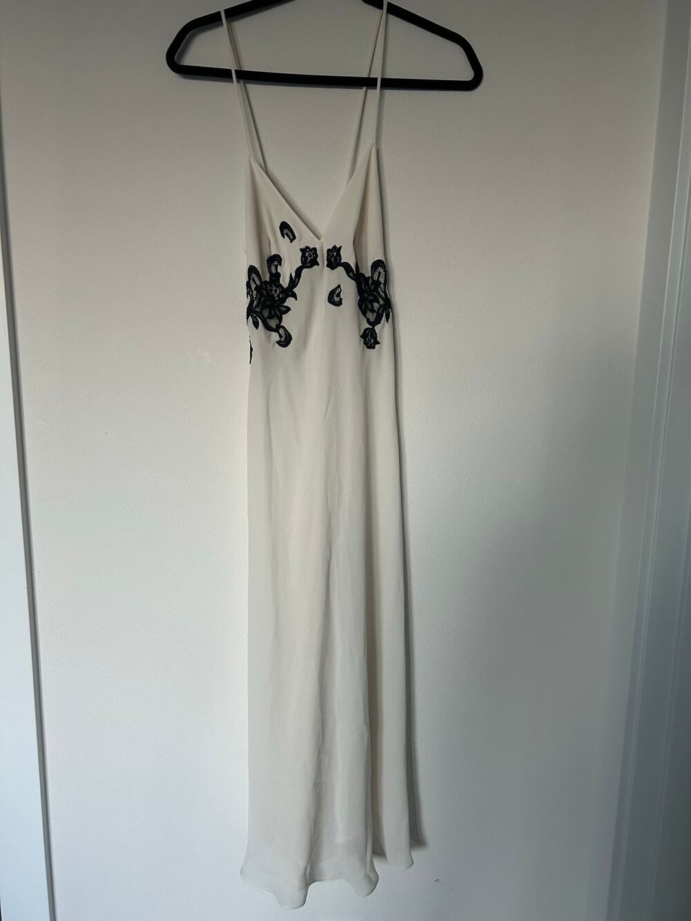 Vintage cami slip dress doen style cream bridal with floral applique - size S/M